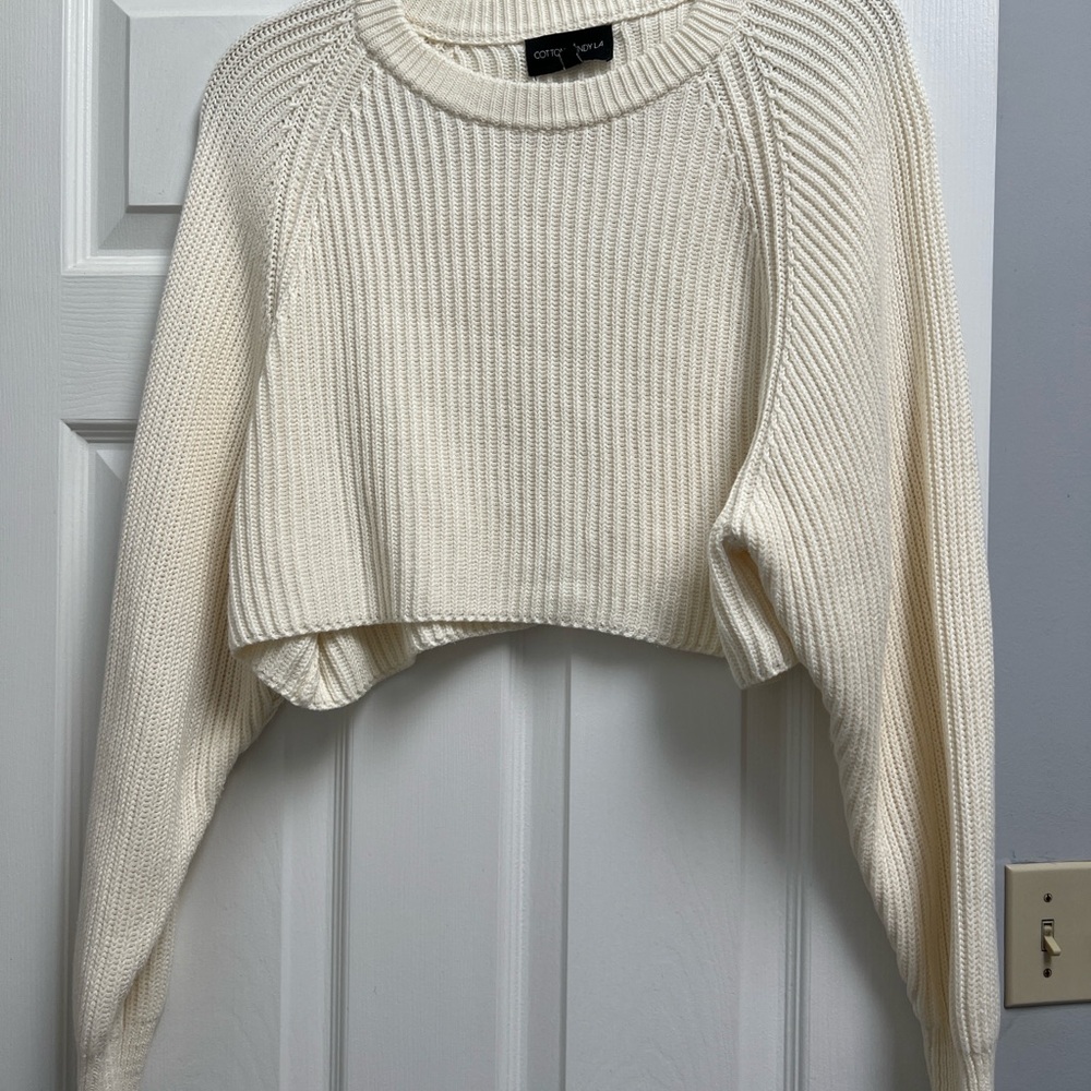 Cropped Cotton Ribbed Knit Sweater